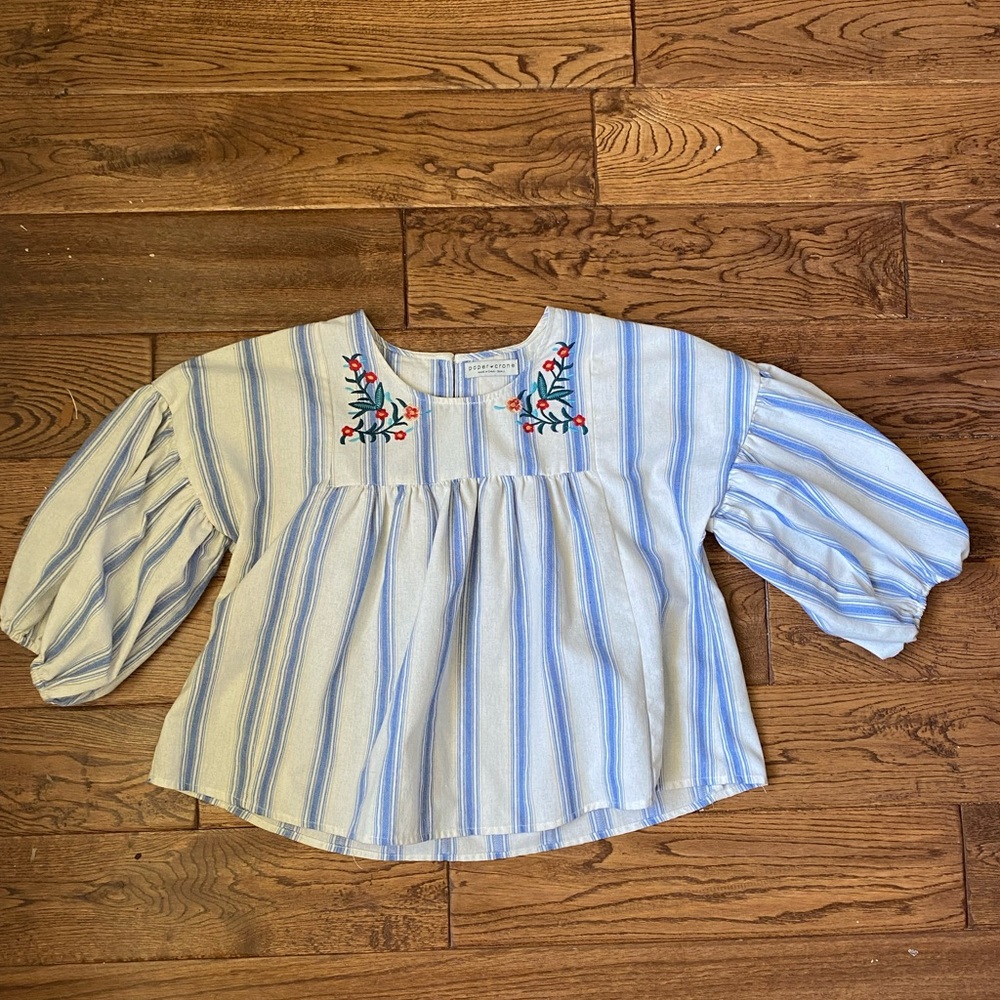 Anthropologie Paper Crane Embroidered Puff Sleeve Blouse Size S